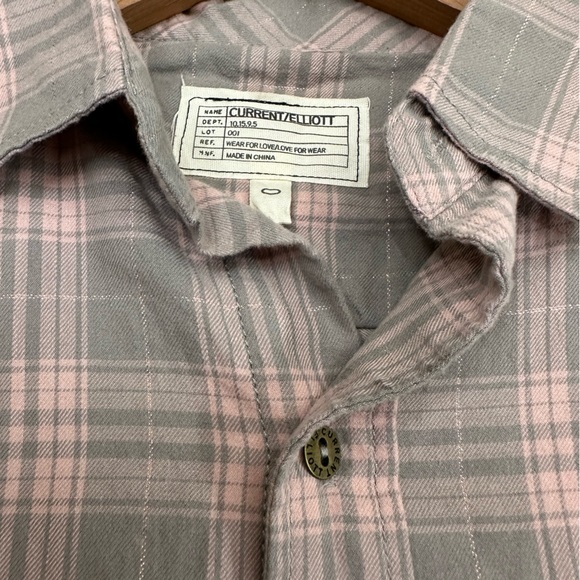 Current/Elliot Women’s Button Down Frayed Hem Shirt Size 0 Gray and Pink - Picture 9 of 10